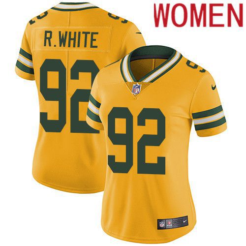 Women Green Bay Packers #92 Reggie White Yellow Nike Vapor Limited NFL Jersey->women nfl jersey->Women Jersey